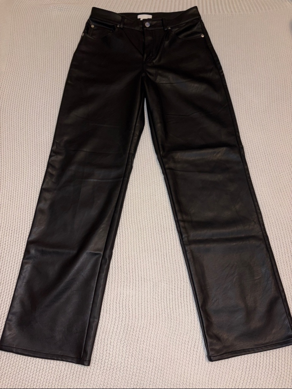 H&M Black Faux Leather Pants with Button Detail